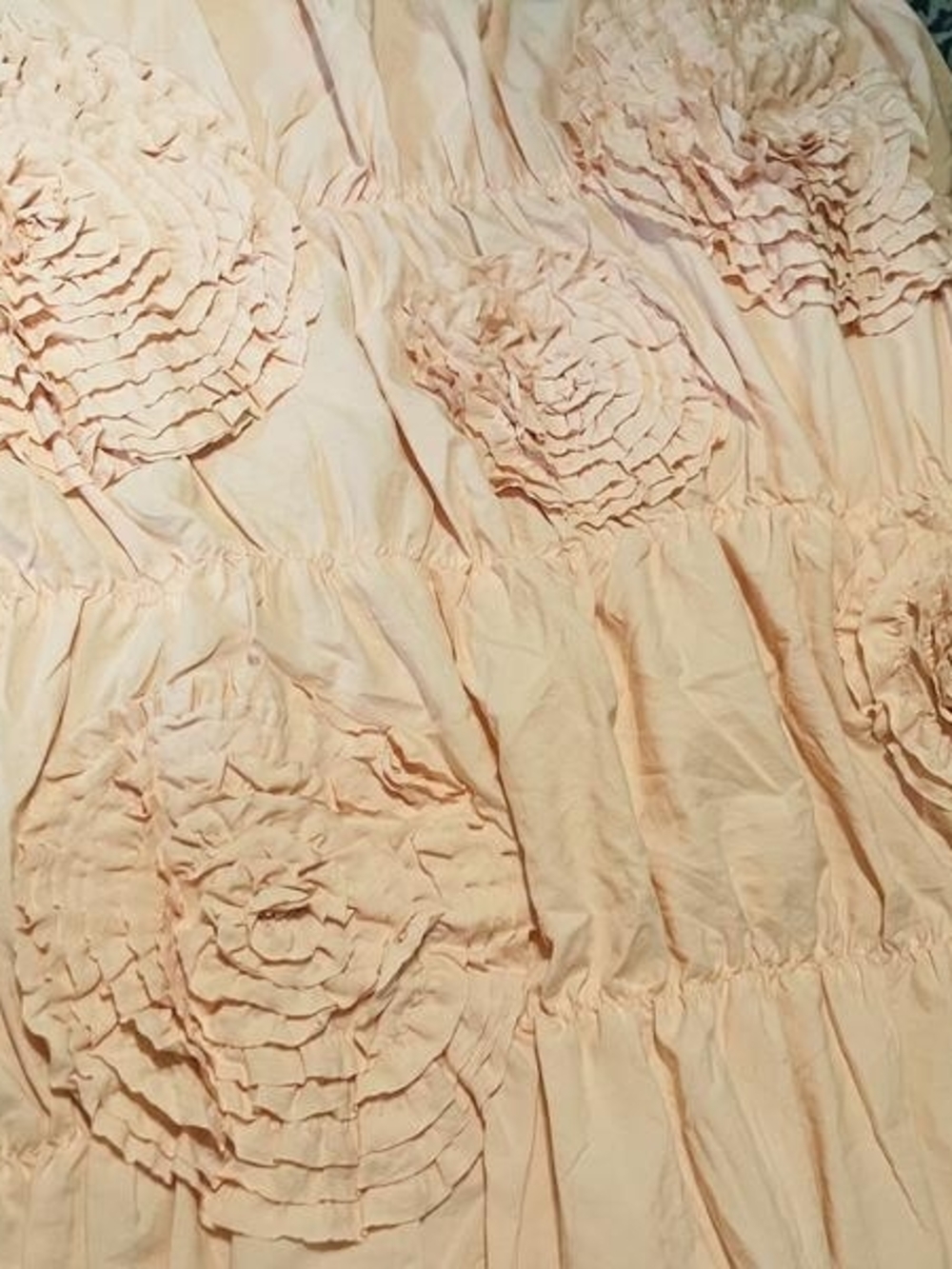 Peach Ruffled Floral Shower Curtain - Soft Textured Bath Accent
